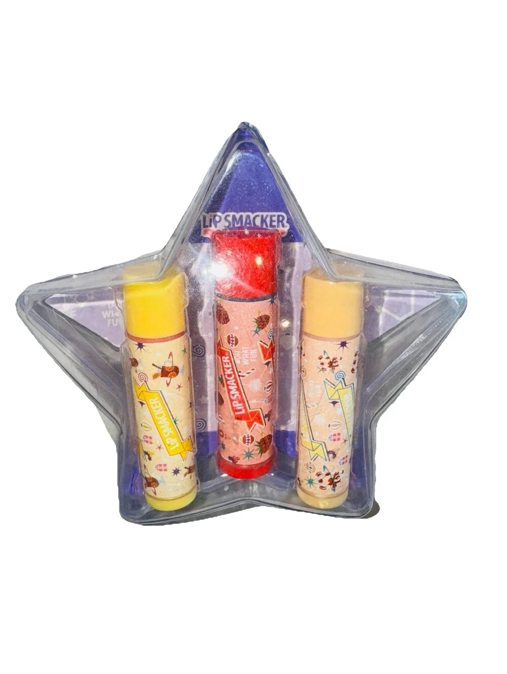 NEW Lipsmackers 3 Holiday Balms Punch Jolly Raspberry Peppermint Star Ornament